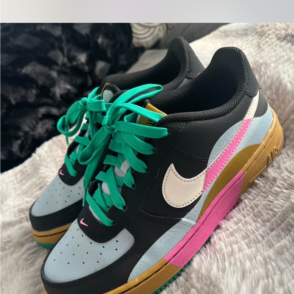Nike Black and Pink Sneakers with Green Accents